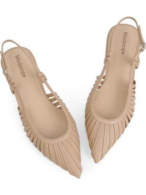 Women's Nude Slingback Pointed Toe Ballet Flats Classic Low Heel Sandals Shoes